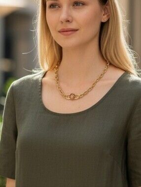 Gold-Tone Chain Necklace with Center Stone